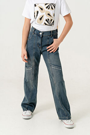 Kız Çocuk Yan Ara Cepli Kot Pantolon 2177