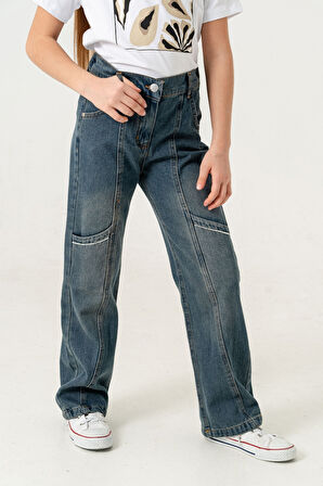 Kız Çocuk Yan Ara Cepli Kot Pantolon 2177