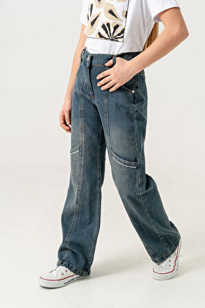 Kız Çocuk Yan Ara Cepli Kot Pantolon 2177