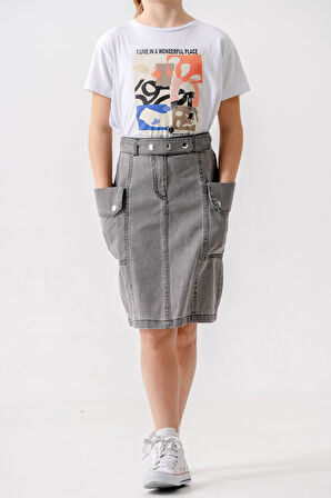 Kız Çocuk Yan Cepli Kot Etek 2954