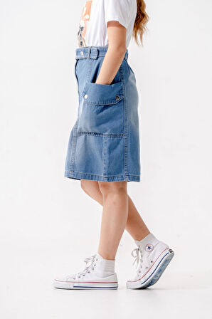 Kız Çocuk Yan Cepli Kot Etek 2954