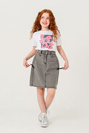 Kız Çocuk Yan Kuşgözlü Kot Etek 2956