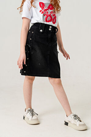 Kız Çocuk Yan Kuşgözlü Kot Etek 2956