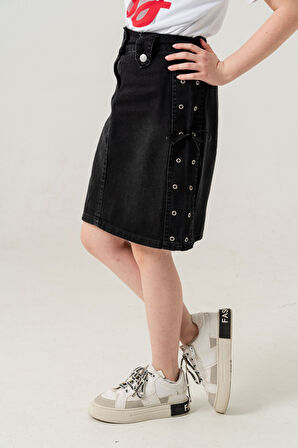 Kız Çocuk Yan Kuşgözlü Kot Etek 2956