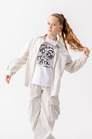 Kız Çocuk Yan Pileli Gömlek T-Shirt İkili Takım 1809