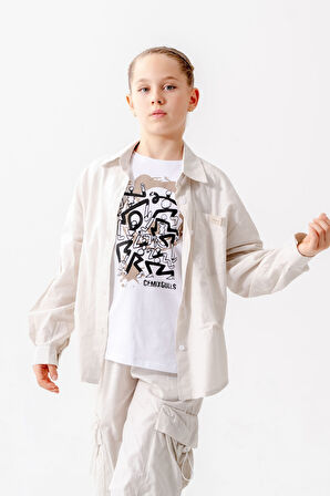 Kız Çocuk Yan Pileli Gömlek T-Shirt İkili Takım 1809