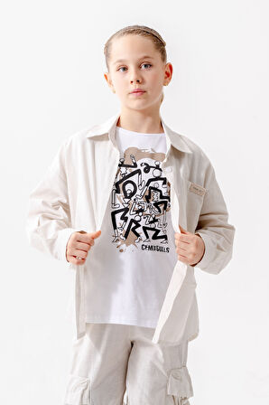 Kız Çocuk Yan Pileli Gömlek T-Shirt İkili Takım 1809