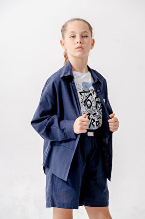 Kız Çocuk Yan Pileli Gömlek T-Shirt İkili Takım 1809