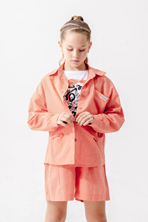 Kız Çocuk Yan Pileli Gömlek T-Shirt İkili Takım 1809