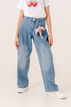 Kız Çocuk Yan Pileli Kot Pantolon 2194