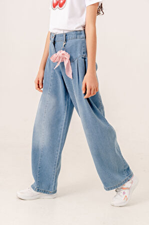 Kız Çocuk Yan Pileli Kot Pantolon 2194