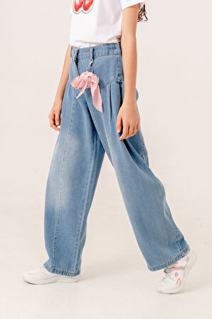 Kız Çocuk Yan Pileli Kot Pantolon 2194