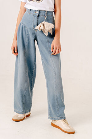 Kız Çocuk Yan Pileli Kot Pantolon 2194