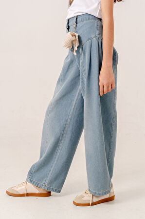 Kız Çocuk Yan Pileli Kot Pantolon 2194