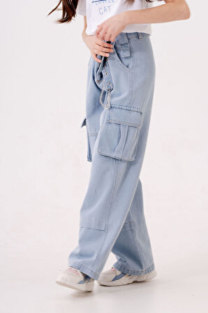 Kız Çocuk Zincir Detaylı Kot Pantolon 2196