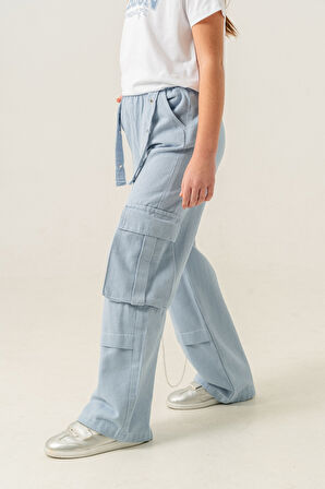 Kız Çocuk Zincirli Kargo Keten Pantolon 2569