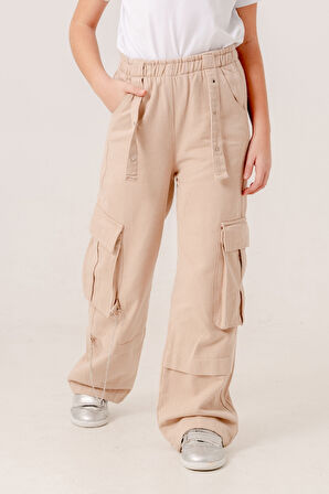 Kız Çocuk Zincirli Kargo Keten Pantolon 2569