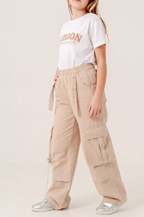 Kız Çocuk Zincirli Kargo Keten Pantolon 2569