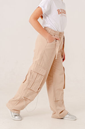 Kız Çocuk Zincirli Kargo Keten Pantolon 2569