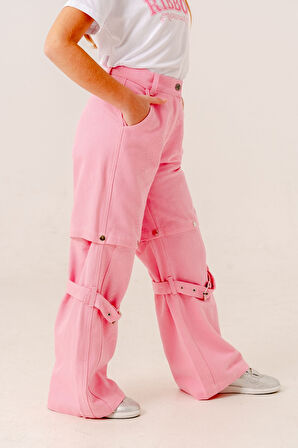 Kız Çocuk Zincirli Kargo Keten Pantolon 2569