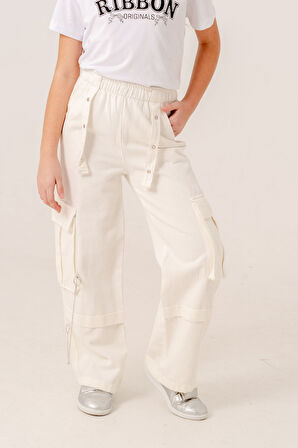 Kız Çocuk Zincirli Kargo Keten Pantolon 2569