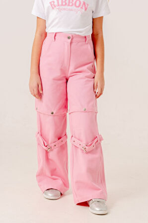 Kız Çocuk Zincirli Kargo Keten Pantolon 2569