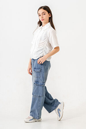 Kız Çocuk Bel Kordonlu Kot Pantolon 2198