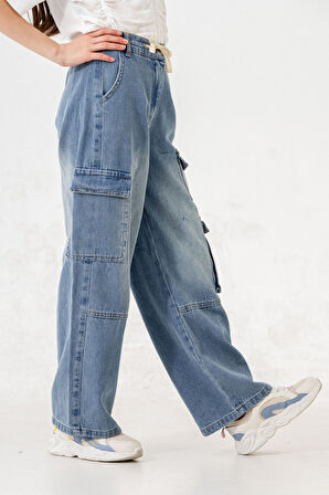 Kız Çocuk Bel Kordonlu Kot Pantolon 2198