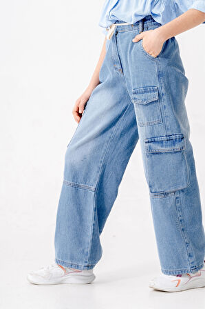 Kız Çocuk Bel Kordonlu Kot Pantolon 2198