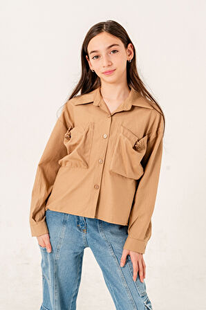 Kız Çocuk Körük Cepli Gömlek 3155