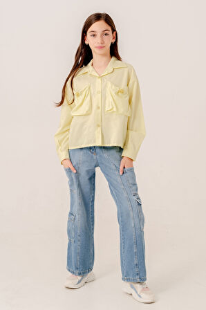 Kız Çocuk Körük Cepli Gömlek 3155