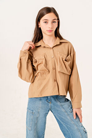 Kız Çocuk Körük Cepli Gömlek 3155