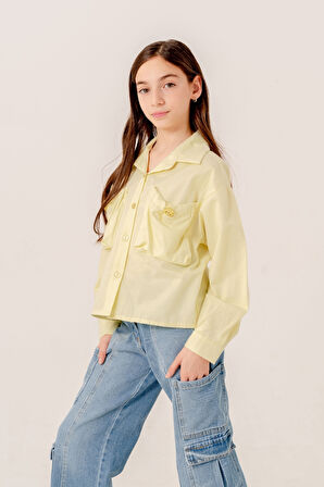 Kız Çocuk Körük Cepli Gömlek 3155