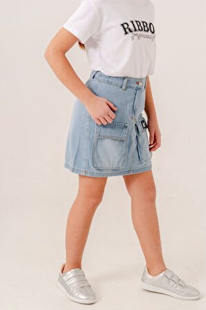 Kız Çocuk Körüklü Kot Şort Etek 2860