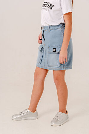 Kız Çocuk Körüklü Kot Şort Etek 2860