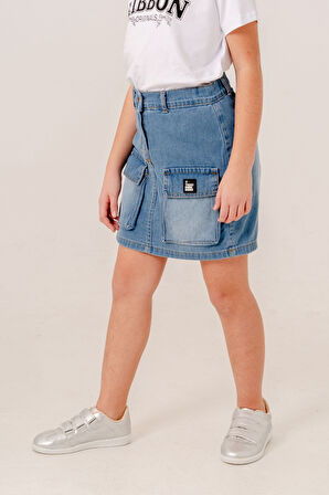 Kız Çocuk Körüklü Kot Şort Etek 2860