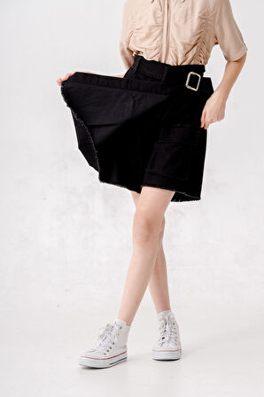 Kız Çocuk Pileli Kot Şort Etek 2873