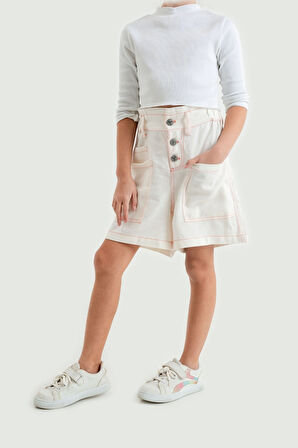 Kız Çocuk Üstten Cepli Keten Şort 2841