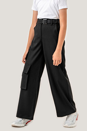 Kız Çocuk Yarım Kemerli Kargo Cepli Pantolon 6001