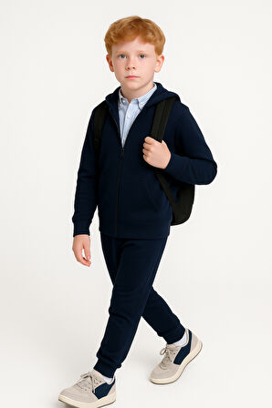 Kız - Erkek Genç  Basic Fermuarlı Kapüşonlu Okul Sweatshırt G2025-3