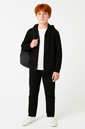 Kız - Erkek Genç  Basic Fermuarlı Kapüşonlu Okul Sweatshırt G2025-3