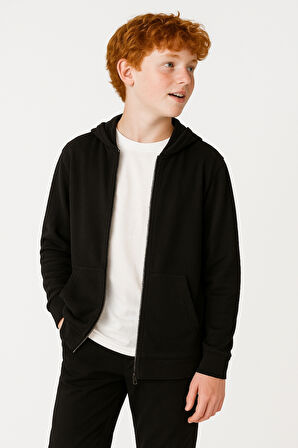 Kız - Erkek Çocuk  Basic Fermuarlı Kapüşonlu Okul Sweatshırt G2025-3