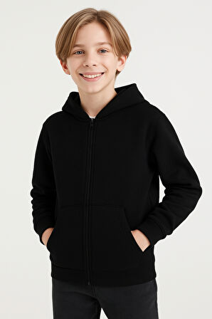 Erkek Çocuk Basic Fermuarlı Kapüşonlu Okul Sweatshırt G2025-3-1