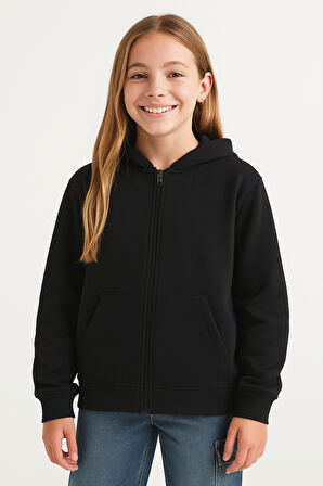 Kız Çocuk Basic Fermuarlı Kapüşonlu Okul Sweatshırt G2025-3-2