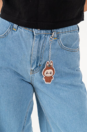 Kız Çocuk Rahat Kesim Yüksek Bel Parçalı Desen Jean Pantolon 2224