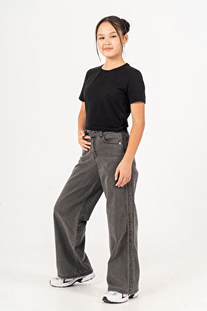 Kız Çocuk Yan Şeritli Geniş Paça Şeritli Jean Pantolon 2225