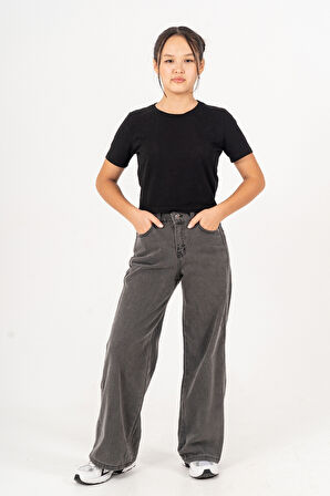 Kız Çocuk Yan Şeritli Geniş Paça Şeritli Jean Pantolon 2225