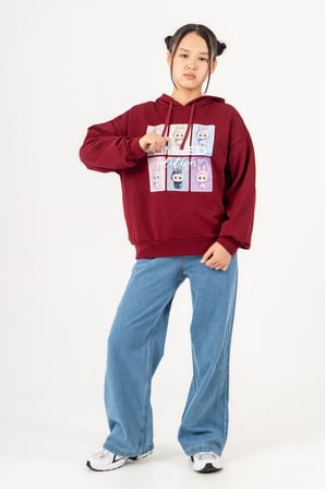 Kız Çocuk Labubu Baskılı 3 İplik Kışlık Şardonsuz Sweatshirt 4540