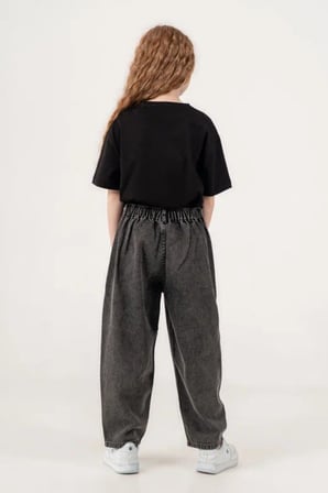 Kız Çocuk Şehir Stili Dikişli Baggy Kot Pantolon 2227