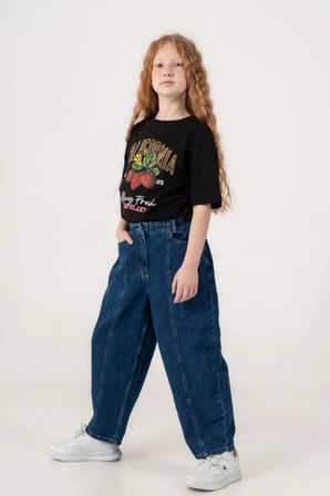 Kız Çocuk Şehir Stili Dikişli Baggy Kot Pantolon 2227